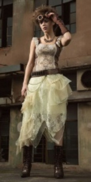  Steampunk Long skirt White -  4