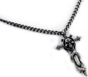  Necklace Pewter Skull And Sword - 