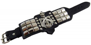 Bracelet Black Skeleton With Studs Leather Look - 