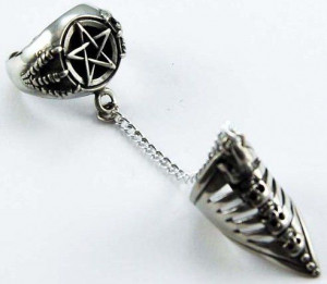  Ring Pewter Long Nail Pentagram - 
