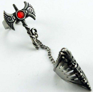  Ring Pewter Long Nail Axe With Stone - 