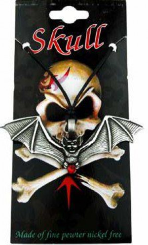  Pendant Pewter Bat With Red Stone 8cm Width - 