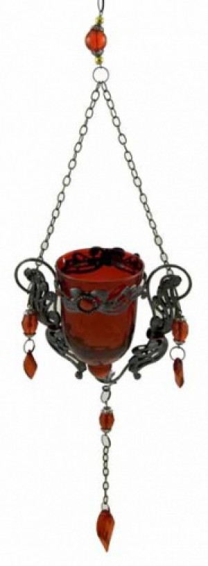  T-Light Holder With Hanging Glass Red - 