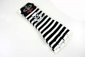  Glove Long Black And White Stripes With White Skull - 