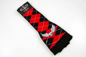  Glove Long Black And Red Stripes With Red Skull - 