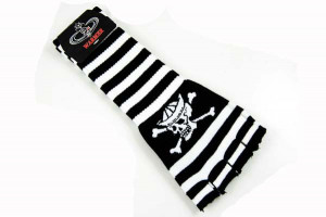 Glove Long Black And Whitestripes With Skull - 