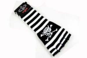 Перчатки Glove Long Black And Whitestripes With Skull Cleopatra 91860 - маленькая картинка