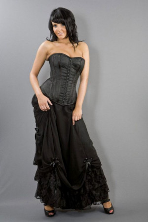  Alexandra long victorian skirt in black satin and black chiffon overlay - 
