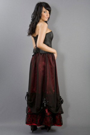  Alexandra long victorian skirt in red satin and black chiffon overlay - 