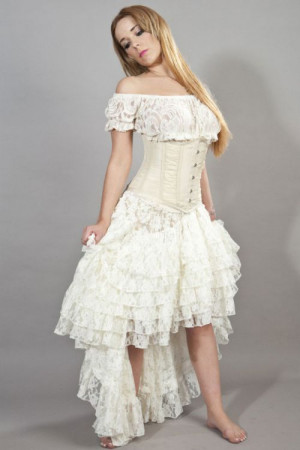  Amelia long burlesque skirt in cream lace /   - 