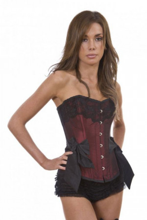  Antoinette overbust tight lacing corset in burgundy taffeta - 
