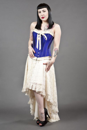  Bijou overbust steel boned corset in navy blue & cream taffeta - 