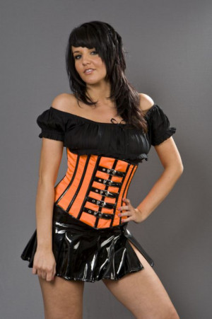  Buckle Neon orange underbust corset with buckles at front /   - 