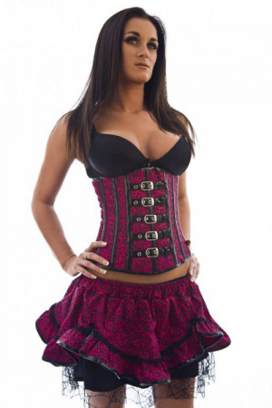  Buckle underbust corset in pink leopard print - 