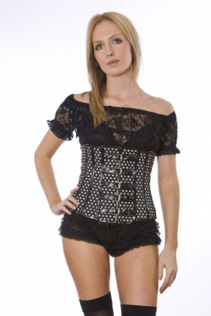  Buckle rockabilly underbust corset in polka dot print - 