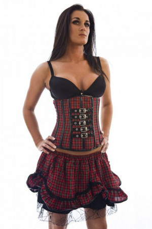  Red Tartan underbust corset with buckles - 