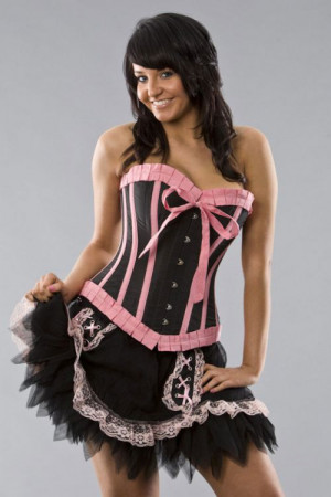  Cabaret burlesque mini skirt in black mesh and pink lace - 