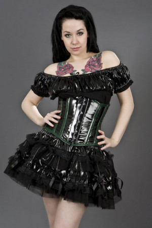  Candy underbust waist cincher corset in black & green PVC - 