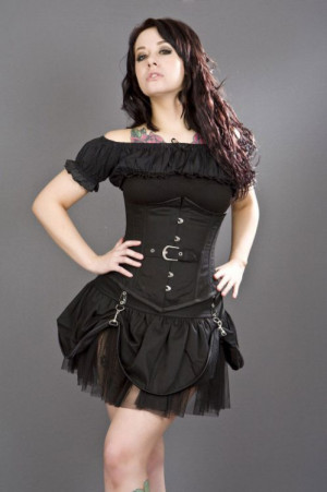  Candy waist training underbust corset in black twill with front buckle detail - 