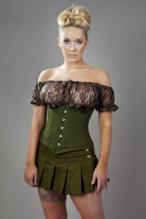 Candy underbust steel boned corset in olive green twill /  - 
