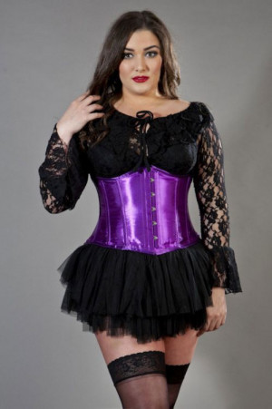  Candy underbust steel boned plus size corset in purple satin - 