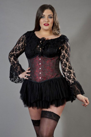  Candy underbust plus size steel boned corset in red brocade - 