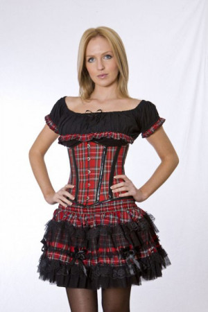 Candy underbust steel boned waist training corset in red tartan - 