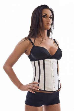  Candy underbust steel boned waist cincher in white & black satin - 