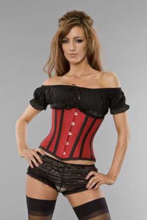  Candy underbust waist training corset in red taffeta with black piping - 