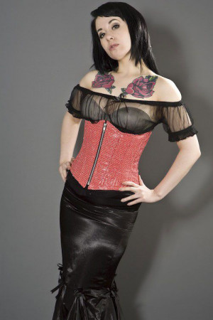  Candy underbust burlesque corset with front zip in red bond - 