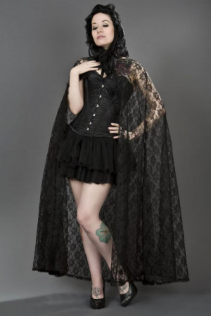  Victorian gothic black lace hooded cape - 