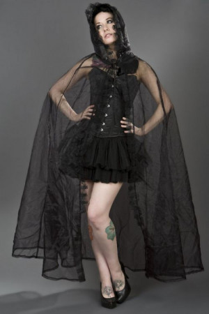  Hooded victorian gothic cape in black organza - 