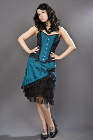  Chantelle overbust steel boned corset in tropical green taffeta - 