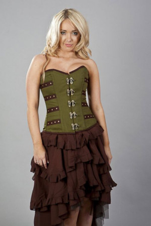  C-Lock overbust steampunk corset in olive & brown twill /  - 