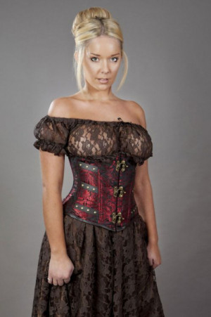  C-Lock underbust steampunk corset in red king brocade - 