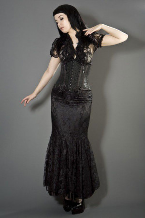  Daisy underbust burlesque corset in black scroll brocade - 