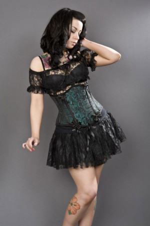  Daisy underbust corset in green scroll brocade - 