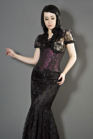  Daisy underbust burlesque corset in magenta scroll brocade - 