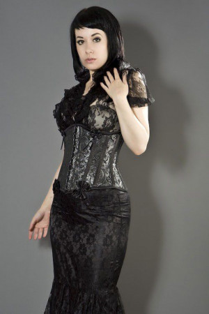 Daisy underbust burlesque corset in silver scroll brocade - 