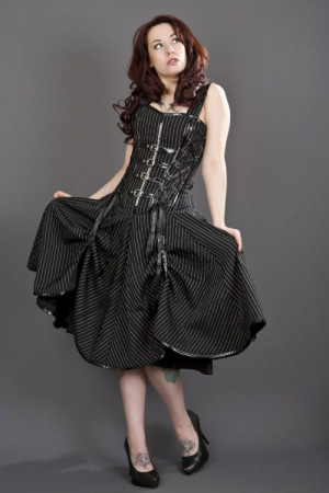  Dominatrix punk rock corset dress in black and white stripes - 