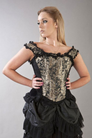  Duchess overbust corset with straps in gold king brocade - 