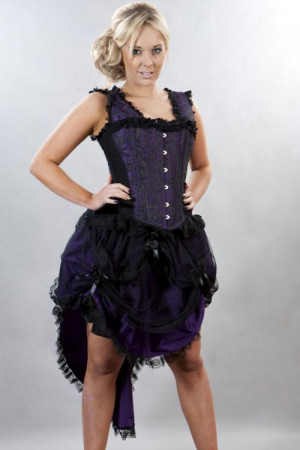  Duchess overbust corset with straps in purple scroll brocade - 