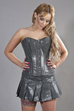  Elegant overbust steel boned corset in black bond - 