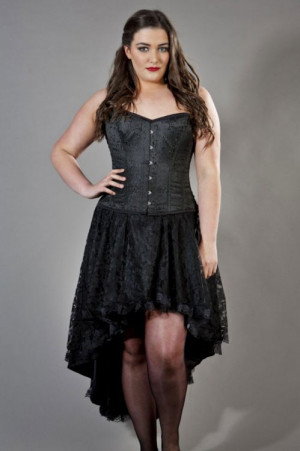  Elegant overbust plus size corset in black brocade - 