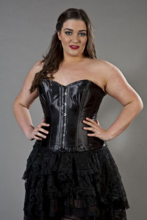  Elegant overbust plus size corset in black satin - 