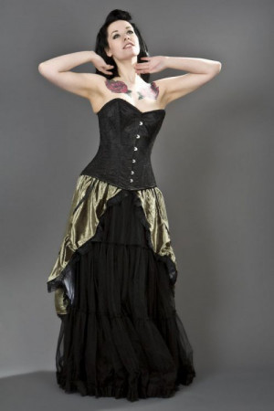 Elegant overbust steel boned corset in black satin & spider lace overlay - 