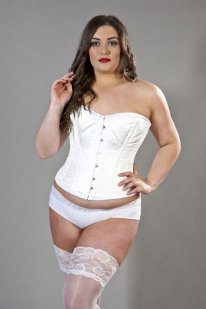  Elegant overbust plus size corset in white brocade /   - 