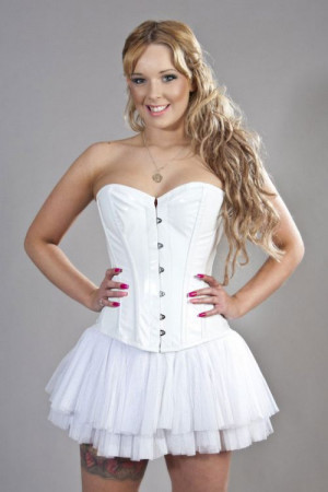  Elegant overbust steel boned corset in white PVC /   - 