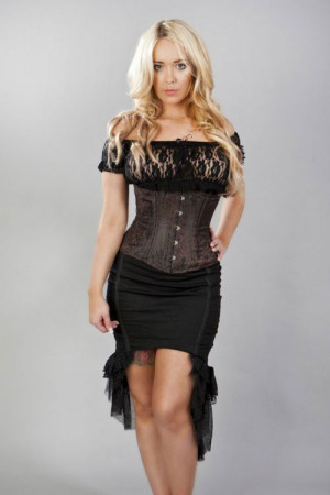  Elegance spiral double steel boned underbust corset in brown king brocade - 