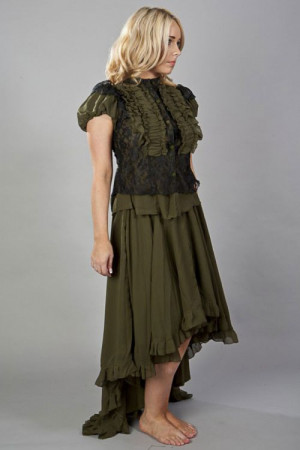  Elizium long victorian skirt in olive green chiffon - 